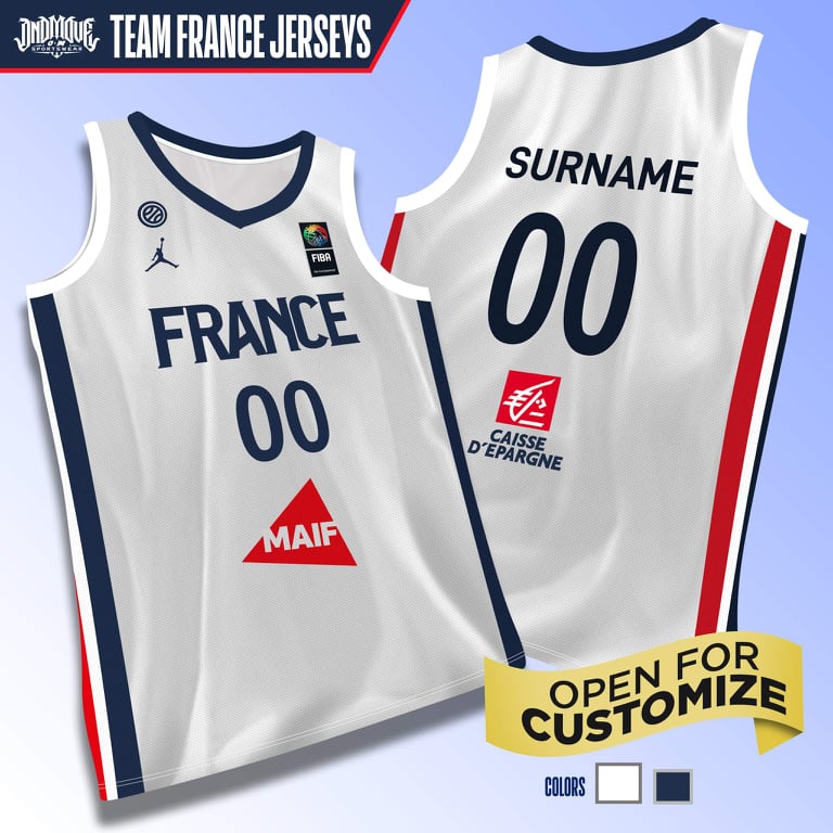 Team FRANCE FIBA Jersey white On D' Move Sportswear
